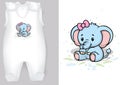 White Baby Rompers with a Cartoon Motif of a Blue Elephant