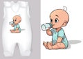 White Baby Rompers with a Cartoon Motif of a Newborn
