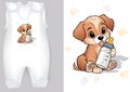 White Baby Rompers with a Cartoon Motif of a Puppy