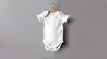 White baby short sleeve bodysuit mockup in minimal interior. Blank gender neutral newborn bodysuit mock up template, copy space,