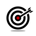 White back arrow on red target icon