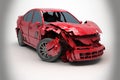 On a white background, an accident prone red automobile is shown Royalty Free Stock Photo