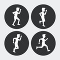 White background with black circles set of silhouettes of men athletes running