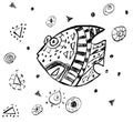 White background with black decorative fish Royalty Free Stock Photo