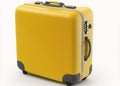 On a white background, a bright yellow suitcase is open Royalty Free Stock Photo