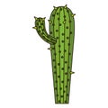 White background with cactus with small branch and thick contour