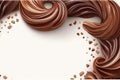 a white background with chocolate swirls and a place for a text or a picture to put on a card or brochure or poster