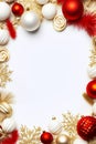 White background with christmas ornaments and red and gold decoration. Generative AI Royalty Free Stock Photo