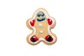 On a white background, close-up, cookies in the shape of a snowman, decorated with colored icing Royalty Free Stock Photo