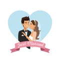White background with color heart shape frame poster of couple just married embraced