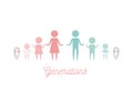White background with color silhouette pictogram female and male generations people