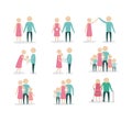 White background with color silhouette set pictogram generations people