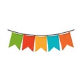 White background with colorful festoons in shape of square with peaks in closeup