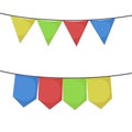 White background with colorful festoons in shape of triangle in closeup vector illustration