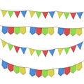 White background with colorful festoons in shape of triangle in closeup vector illustration