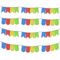 White background with colorful festoons in shape of triangle in closeup vector illustration