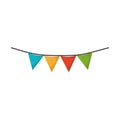 White background with colorful festoons in shape of triangle in closeup