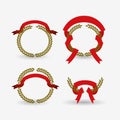 White background of colorful set arch of leaves with red ribbon tape