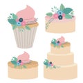 White background with colorful set cakes and cupcakes Royalty Free Stock Photo