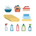 White background of colorful set elements of laundry and cleaning items