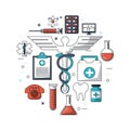 White background with colorful set of medical research icons