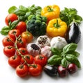 White background, colorful veggies.