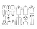 White background of contour set elements of clothes in hangers Royalty Free Stock Photo