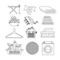 White background of contour set elements of laundry and cleaning items of wash machine