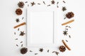 White background and dark circle Modern frames desk home decoration with frame photo and mock up white frame and dry twigs in vase