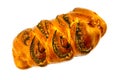 On a white background emit braided bread with poppy seeds.bakery products with poppy seeds on white isolated background