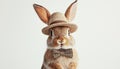 White Background Featuring A Rabbit Wearing A Bow Tie And Hat Royalty Free Stock Photo