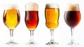 On a white background, four glasses with different beers. The file provides a cut path. Royalty Free Stock Photo