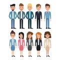 White background full body set of multiple women and men characters for business