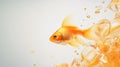 a goldfish , a wave with splashes and oil from fish oil capsules