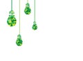 White background with green faceted light bulbs on the left side. Flat icon