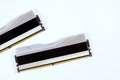 A white background highlights 288-Pin SDRAM DDR5 memory modules to desktop computer. Royalty Free Stock Photo