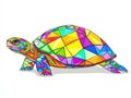 On a white background, an image shows a turtle with a variety of colors, sitting on the ground Royalty Free Stock Photo