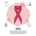 White background infographic woman health with pink ribbon breast cancer in rose circle