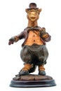 White background, isolate. Statue of a funny standing burro/ Figurine of a burro in a suit and with a clock Royalty Free Stock Photo