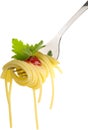 Spaghetti on a Fork with Tomato Sauce and Parsley