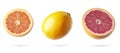 White background with isolated grapefruits falling Royalty Free Stock Photo