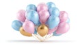 A white background isolates pastel-colored balloons that include gold confetti Royalty Free Stock Photo