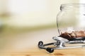 Money Jar with coins and stethoscope, close-up Royalty Free Stock Photo