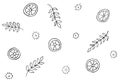 On a white background , leaves , circles, wheels are black Royalty Free Stock Photo