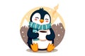 Cozy Penguin Coffee Break T-Shirt - Cute Winter Animal Graphic Tee Royalty Free Stock Photo