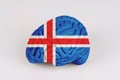 On a white background, a model of the brain with a picture of a flag - Iceland