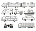 White background with monochrome set of vehicles of transport