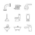 White background with monochrome silhouettes of plumbing elements Royalty Free Stock Photo