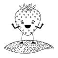 White background of monochrome strawberry fruit caricature over grass Royalty Free Stock Photo