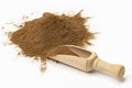 On white background mumio powder with wooden spoon Royalty Free Stock Photo